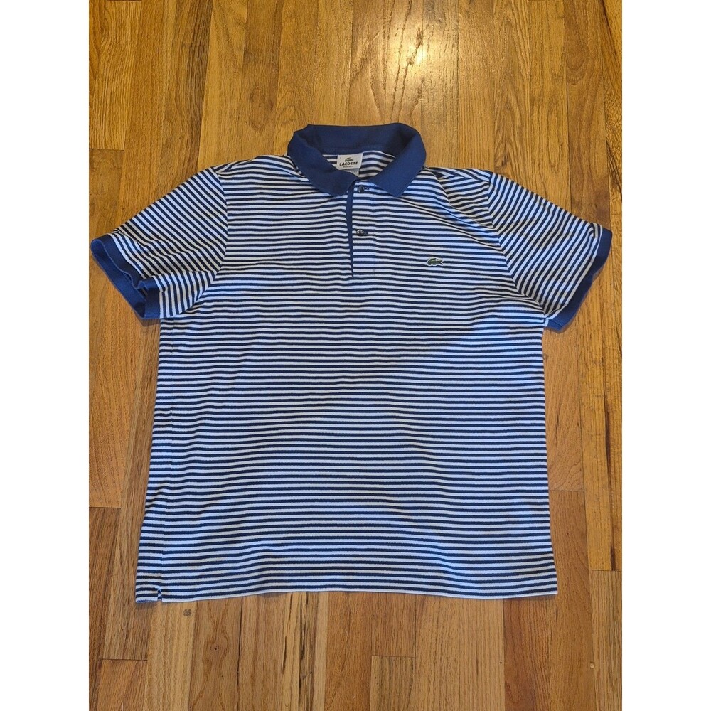 Lacoste Striped Polo Shirt Navy Blue White Short Sleeve Men's Size 7 2XL